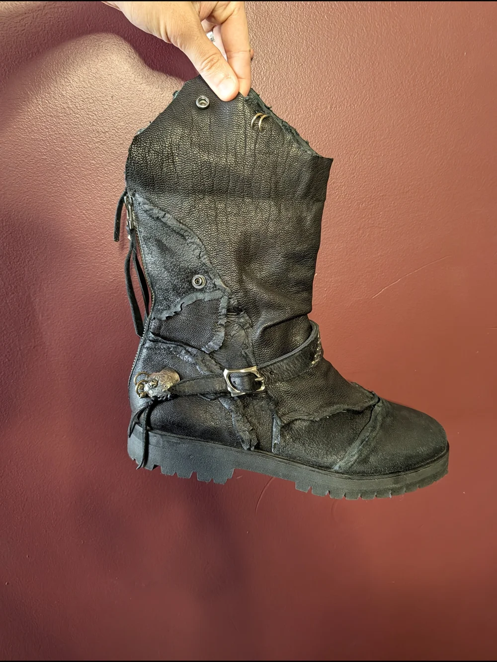 14TH ADDICTION Elvis Punk Black Blistered Leather Biker Combat Boots Sz10
